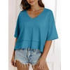image:imageCicy Bell Womens Oversized Crop TShirts Summer V Neck Short Sleeve Tops Casual Loose Fit Curved Hem Boxy Tee ShirtLake Blue