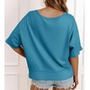 image:imageCicy Bell Womens Oversized Crop TShirts Summer V Neck Short Sleeve Tops Casual Loose Fit Curved Hem Boxy Tee ShirtLake Blue