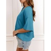 image:imageCicy Bell Womens Oversized Crop TShirts Summer V Neck Short Sleeve Tops Casual Loose Fit Curved Hem Boxy Tee ShirtLake Blue