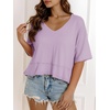 image:imageCicy Bell Womens Oversized Crop TShirts Summer V Neck Short Sleeve Tops Casual Loose Fit Curved Hem Boxy Tee ShirtPurple
