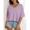 image:imageCicy Bell Womens Oversized Crop TShirts Summer V Neck Short Sleeve Tops Casual Loose Fit Curved Hem Boxy Tee ShirtPurple