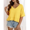 image:imageCicy Bell Womens Oversized Crop TShirts Summer V Neck Short Sleeve Tops Casual Loose Fit Curved Hem Boxy Tee ShirtYellow