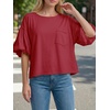 image:imageCicy Bell Womens Puff Sleeve Tops Crew Neck Drop Shoulder Pocket TShirt Summer Casual Tees Loose Fit BlouseBurgundy
