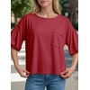 image:imageCicy Bell Womens Puff Sleeve Tops Crew Neck Drop Shoulder Pocket TShirt Summer Casual Tees Loose Fit BlouseBurgundy