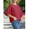 image:imageCicy Bell Womens Puff Sleeve Tops Crew Neck Drop Shoulder Pocket TShirt Summer Casual Tees Loose Fit BlouseBurgundy