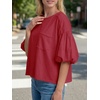 image:imageCicy Bell Womens Puff Sleeve Tops Crew Neck Drop Shoulder Pocket TShirt Summer Casual Tees Loose Fit BlouseBurgundy