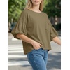 image:imageCicy Bell Womens Puff Sleeve Tops Crew Neck Drop Shoulder Pocket TShirt Summer Casual Tees Loose Fit BlouseCoffee