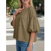 image:imageCicy Bell Womens Puff Sleeve Tops Crew Neck Drop Shoulder Pocket TShirt Summer Casual Tees Loose Fit BlouseCoffee