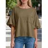 image:imageCicy Bell Womens Puff Sleeve Tops Crew Neck Drop Shoulder Pocket TShirt Summer Casual Tees Loose Fit BlouseCoffee