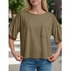 image:imageCicy Bell Womens Puff Sleeve Tops Crew Neck Drop Shoulder Pocket TShirt Summer Casual Tees Loose Fit BlouseCoffee