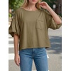 image:imageCicy Bell Womens Puff Sleeve Tops Crew Neck Drop Shoulder Pocket TShirt Summer Casual Tees Loose Fit BlouseCoffee