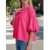 image:imageCicy Bell Womens Puff Sleeve Tops Crew Neck Drop Shoulder Pocket TShirt Summer Casual Tees Loose Fit BlouseRose Red