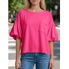 image:imageCicy Bell Womens Puff Sleeve Tops Crew Neck Drop Shoulder Pocket TShirt Summer Casual Tees Loose Fit BlouseRose Red