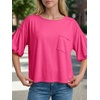 image:imageCicy Bell Womens Puff Sleeve Tops Crew Neck Drop Shoulder Pocket TShirt Summer Casual Tees Loose Fit BlouseRose Red