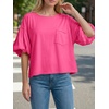image:imageCicy Bell Womens Puff Sleeve Tops Crew Neck Drop Shoulder Pocket TShirt Summer Casual Tees Loose Fit BlouseRose Red