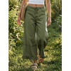 image:imageCicy Bell Womens Ruffle Wide Leg Jeans Cropped Elastic High Waisted Baggy Denim Pants with PocketsArmy Green