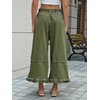 image:imageCicy Bell Womens Ruffle Wide Leg Jeans Cropped Elastic High Waisted Baggy Denim Pants with PocketsArmy Green