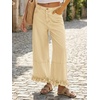 image:imageCicy Bell Womens Ruffle Wide Leg Jeans Cropped Elastic High Waisted Baggy Denim Pants with PocketsBeige