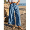 image:imageCicy Bell Womens Ruffle Wide Leg Jeans Cropped Elastic High Waisted Baggy Denim Pants with PocketsCowboy Blue