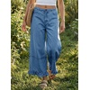 image:imageCicy Bell Womens Ruffle Wide Leg Jeans Cropped Elastic High Waisted Baggy Denim Pants with PocketsCowboy Blue