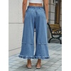 image:imageCicy Bell Womens Ruffle Wide Leg Jeans Cropped Elastic High Waisted Baggy Denim Pants with PocketsCowboy Blue