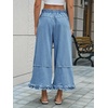 image:imageCicy Bell Womens Ruffle Wide Leg Jeans Cropped Elastic High Waisted Baggy Denim Pants with PocketsSky Blue