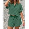 image:imageCicy Bell Womens Striped 2 Piece Short Sets Summer Short Sleeve Collared V Neck Cropped Tops Vacation Casual Lounge OutfitsDark Green