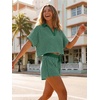 image:imageCicy Bell Womens Striped 2 Piece Short Sets Summer Short Sleeve Collared V Neck Cropped Tops Vacation Casual Lounge OutfitsDark Green