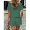 image:imageCicy Bell Womens Striped 2 Piece Short Sets Summer Short Sleeve Collared V Neck Cropped Tops Vacation Casual Lounge OutfitsDark Green