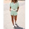image:imageCicy Bell Womens Striped 2 Piece Short Sets Summer Short Sleeve Collared V Neck Cropped Tops Vacation Casual Lounge OutfitsLight Green