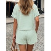 image:imageCicy Bell Womens Striped 2 Piece Short Sets Summer Short Sleeve Collared V Neck Cropped Tops Vacation Casual Lounge OutfitsLight Green
