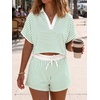 image:imageCicy Bell Womens Striped 2 Piece Short Sets Summer Short Sleeve Collared V Neck Cropped Tops Vacation Casual Lounge OutfitsLight Green
