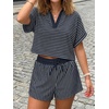 image:imageCicy Bell Womens Striped 2 Piece Short Sets Summer Short Sleeve Collared V Neck Cropped Tops Vacation Casual Lounge OutfitsNavy