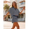 image:imageCicy Bell Womens Striped 2 Piece Short Sets Summer Short Sleeve Collared V Neck Cropped Tops Vacation Casual Lounge OutfitsNavy