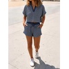 image:imageCicy Bell Womens Striped 2 Piece Short Sets Summer Short Sleeve Collared V Neck Cropped Tops Vacation Casual Lounge OutfitsNavy