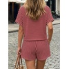 image:imageCicy Bell Womens Striped 2 Piece Short Sets Summer Short Sleeve Collared V Neck Cropped Tops Vacation Casual Lounge OutfitsWine Red