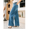 image:imageCicy Bell Womens Wide Leg Jeans High Waisted Baggy Stretchy Front Seam Denim Pants with PocketsDark Blue