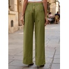 image:imageCicy Bell Womens Wide Leg Pants Summer Baggy Casual Elastic High Waisted Cotton Trousers with PocketsArmy Green