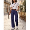 image:imageCicy Bell Womens Wide Leg Pants Summer Baggy Casual Elastic High Waisted Cotton Trousers with PocketsDark Blue