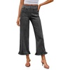image:imageCicy Bell Womens Cropped High Waisted Jeans Baggy Wide Leg Stretchy Capris Ruffle Flare Denim Pants with PocketsGrey