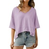 image:imageCicy Bell Womens Oversized Crop TShirts Summer V Neck Short Sleeve Tops Casual Loose Fit Curved Hem Boxy Tee ShirtPurple