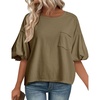 image:imageCicy Bell Womens Puff Sleeve Tops Crew Neck Drop Shoulder Pocket TShirt Summer Casual Tees Loose Fit BlouseCoffee