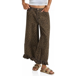 image:imageCicy Bell Womens Ruffle Wide Leg Jeans Cropped Elastic High Waisted Baggy Denim Pants with PocketsLeopard