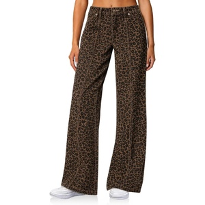 image:imageCicy Bell Womens Wide Leg Jeans High Waisted Baggy Stretchy Front Seam Denim Pants with PocketsBrown Leopard Print