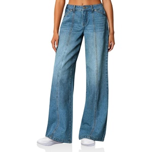 image:imageCicy Bell Womens Wide Leg Jeans High Waisted Baggy Stretchy Front Seam Denim Pants with PocketsDark Blue