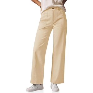 image:imageCicy Bell Womens Wide Leg Pants Summer Baggy Casual Elastic High Waisted Cotton Trousers with PocketsApricot