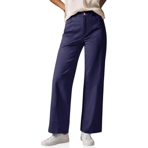 image:imageCicy Bell Womens Wide Leg Pants Summer Baggy Casual Elastic High Waisted Cotton Trousers with PocketsDark Blue