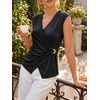 image:imageCicy Bell Summer V Neck Wrap Tank Tops for Women Casual Dressy Ruched Vest Tops Slim Fit Work Metal Buckle Sleeveless ShirtsBlack
