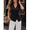 image:imageCicy Bell Summer V Neck Wrap Tank Tops for Women Casual Dressy Ruched Vest Tops Slim Fit Work Metal Buckle Sleeveless ShirtsBlack