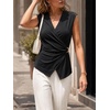 image:imageCicy Bell Summer V Neck Wrap Tank Tops for Women Casual Dressy Ruched Vest Tops Slim Fit Work Metal Buckle Sleeveless ShirtsBlack